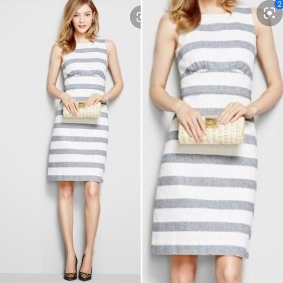 J. Crew Dresses & Skirts - J.crew Sheath Dress Gray White Stripe Sleeveless Linen Blend Career Classic